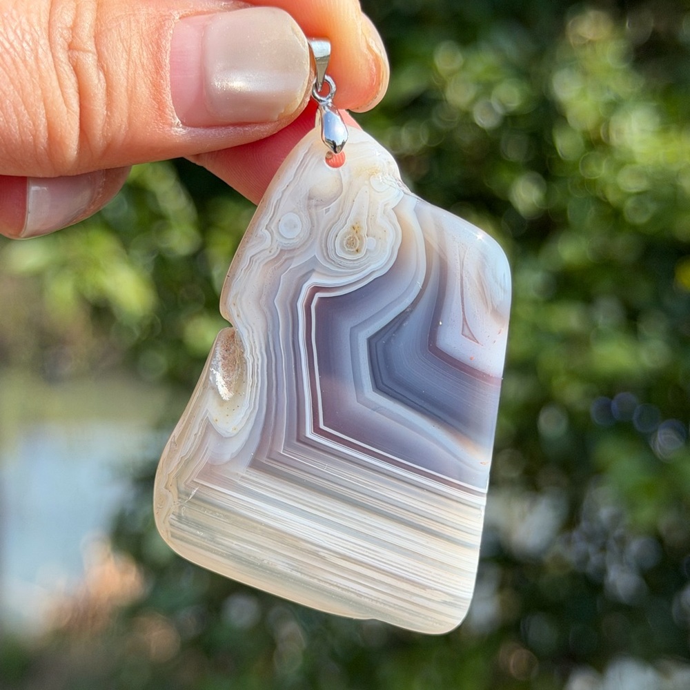 925 silver plated freeform‎ banded agate pendant 1037